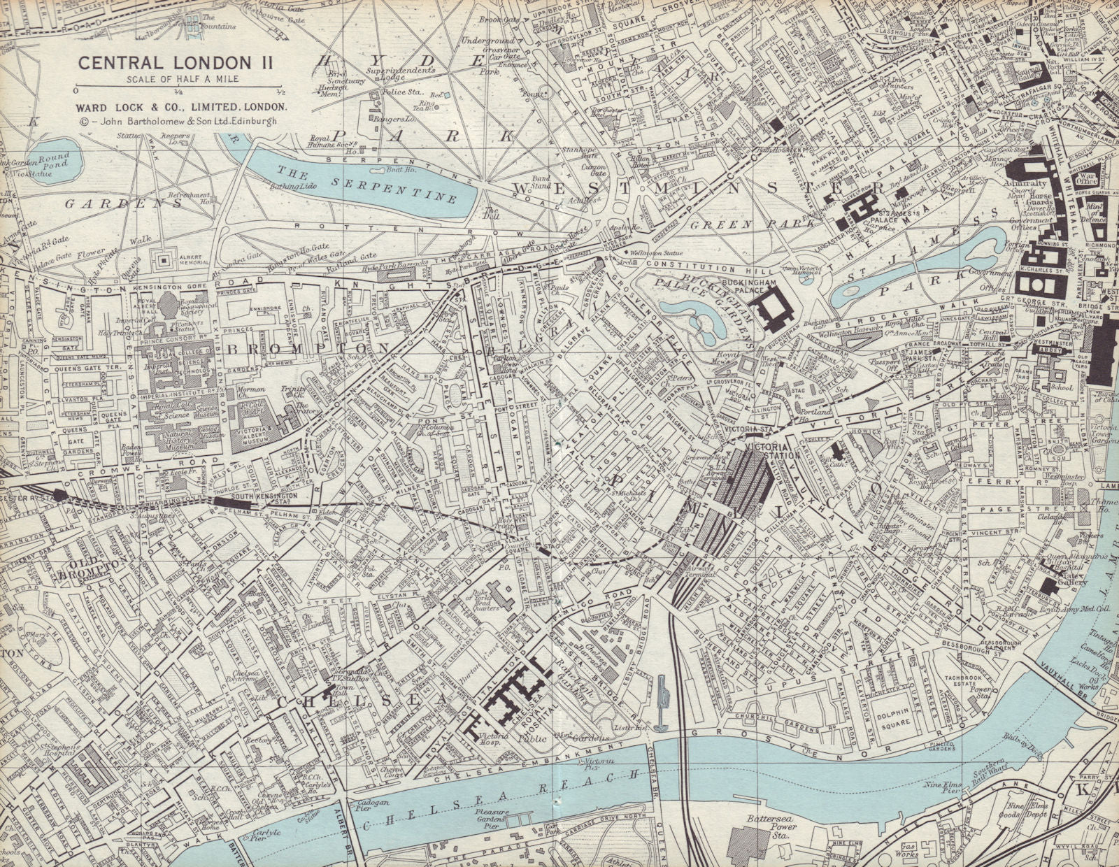 Central London 2. Chelsea Westminster Belgravia Pimlico. WARD LOCK 1970 map